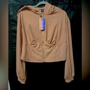 SHEIN Pale Peach Cropped Fitted Hoodie Jacket Size 1X